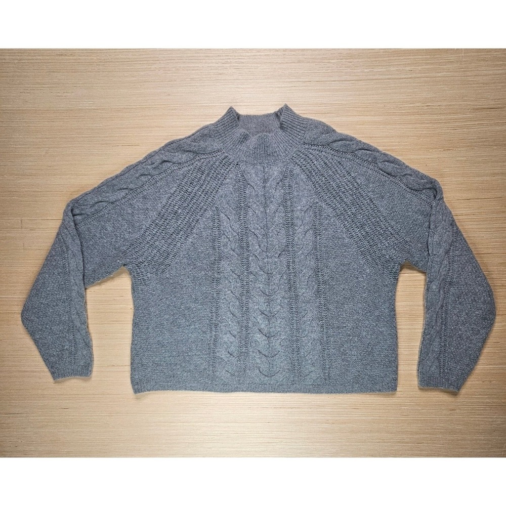 Banana Republic Womens Cable Knit Mock Neck Sweater L Gray Italian Yarn READ